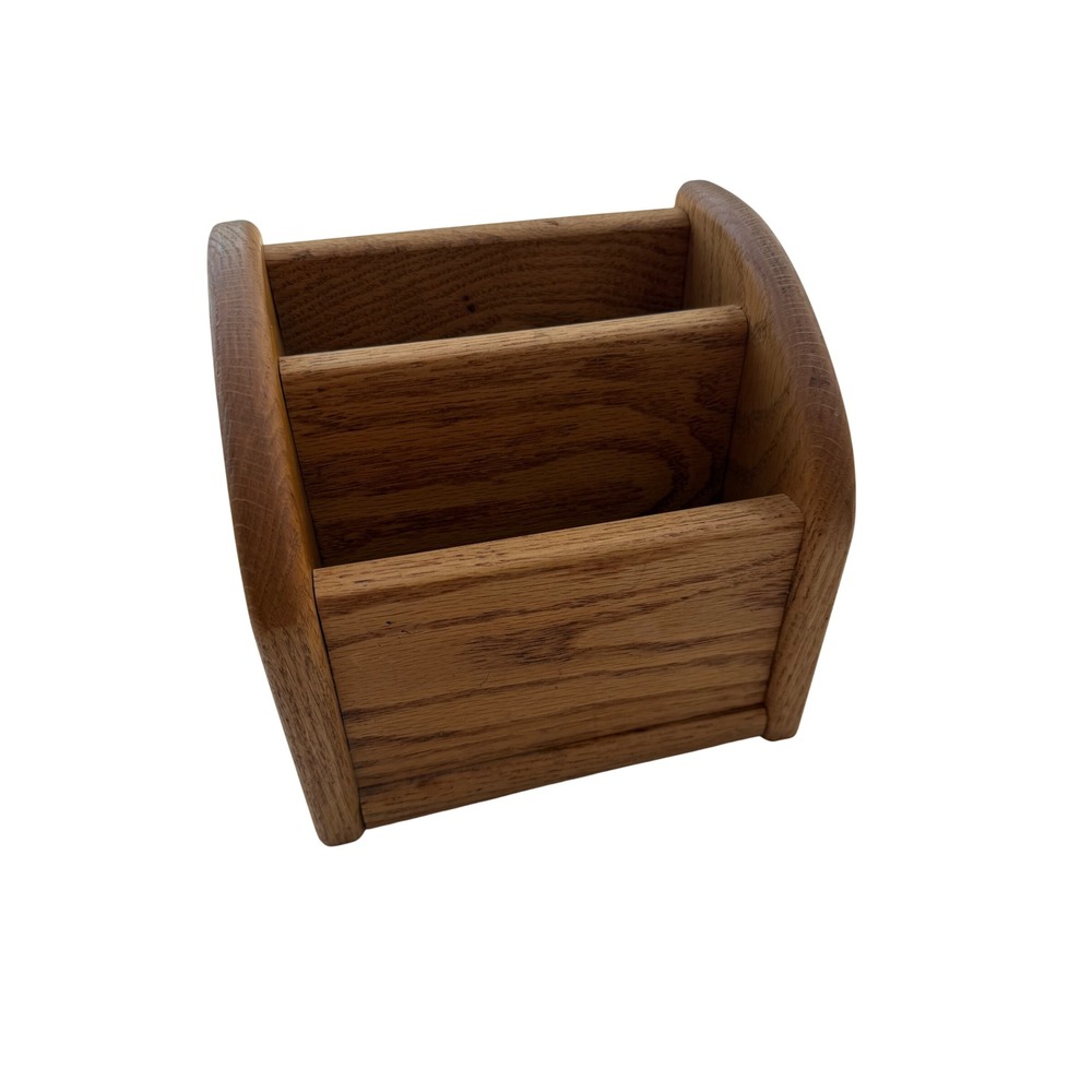 Vintage Solid Oak Wood 3 Slot Remote Control Holder Mail Organizer Caddy